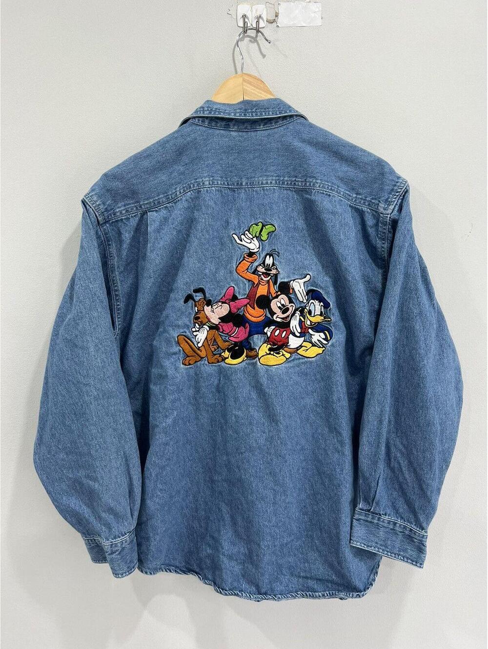 Vintage Disney Mickey Mouse Goofy Denim Button Up Shirt